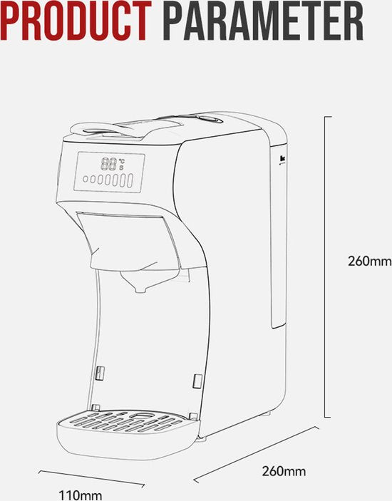 HiBREW H1B koffiezetapparaat - 6-in-1 pads - 19 bar drukextractie - watertank 600 ml - koud/warm-modus - LED-indicator - EU-stekker - Zwart