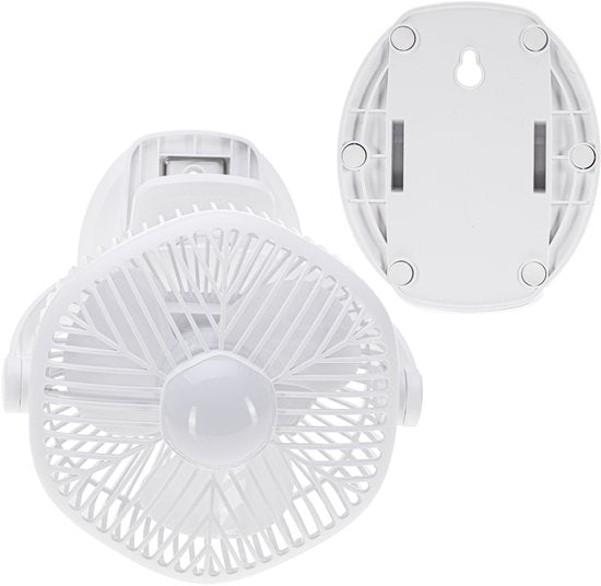 Adler AD 7335 ventilator - draagbaar met klem en LED-verlichting - 3 snelheden - oplaadbaar via USB - 6 watt - Wit
