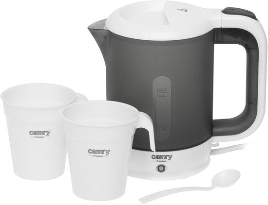 Camry reiswaterkoker - draagbaar 500 ml - 900 watt - droogkookbeveiliging - inclusief 2 kopjes en lepel