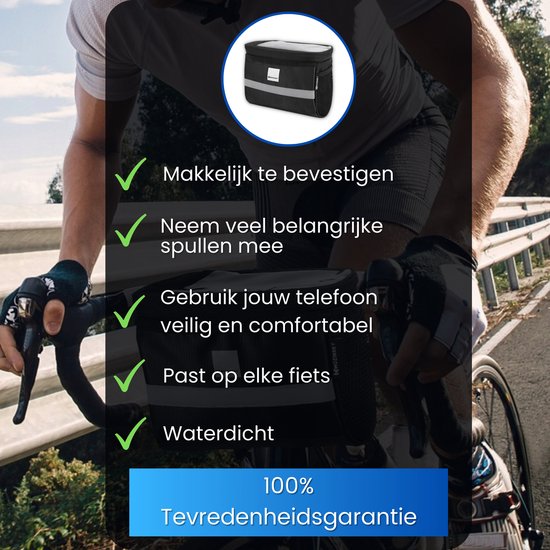 Wozinsky WBB12BK fietstas - voor stuur - 2 liter - reflecterende streep - Zwart