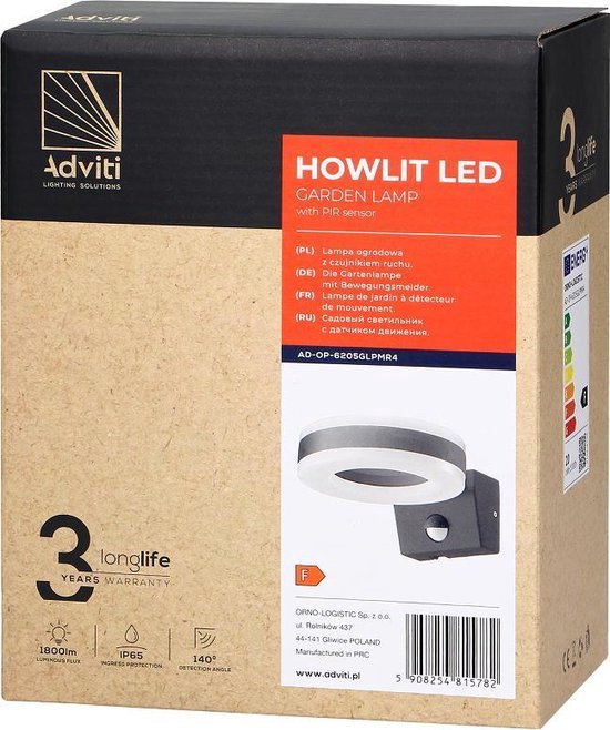 Howlit buitenlamp - met bewegingssensor - wandlamp IP65 IK10 - Antraciet