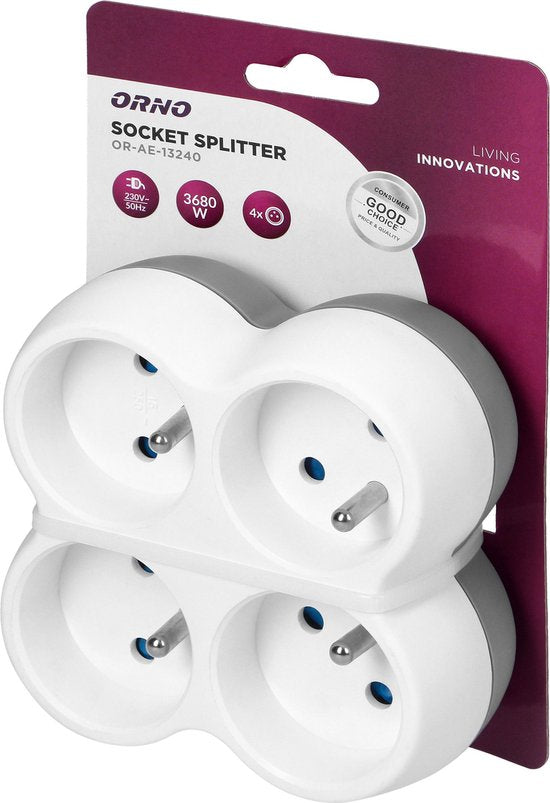 Verdeelstekker - horizontaal 4× French - max 3680 watt - Wit