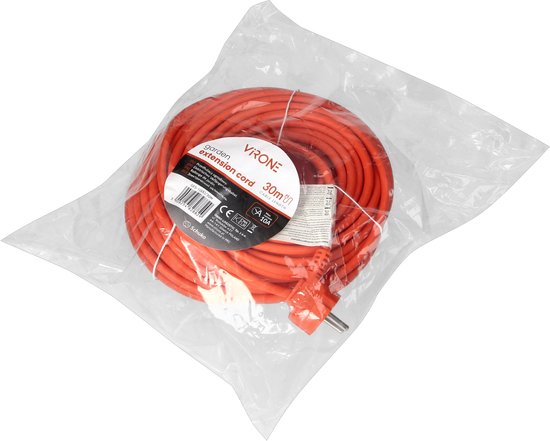 Virone verlengsnoer - buiten 30 meter - IP20 3680 watt - 3×1,0 mm² - Oranje