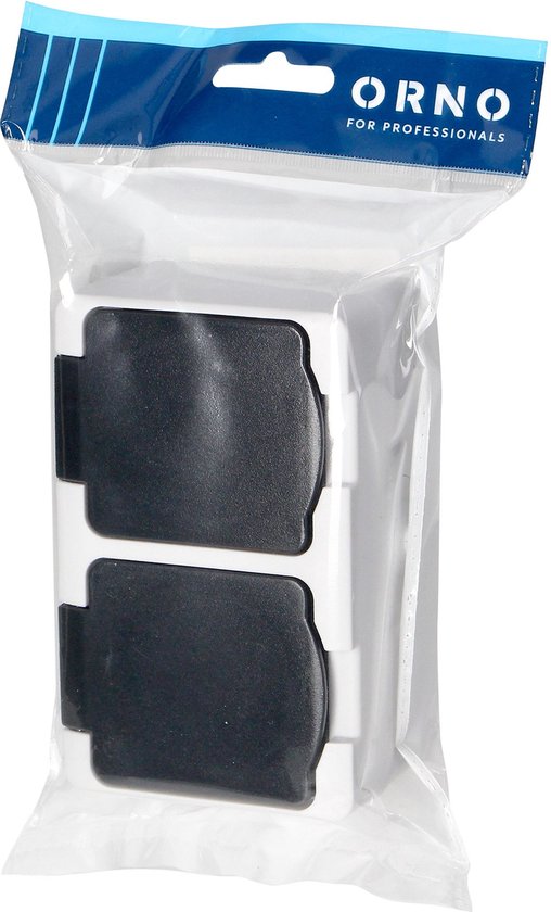 Orno wandcontactdoos - opbouw dubbel IP54 - max. 3680 watt - 10,8×6,5 cm - Wit/Antraciet