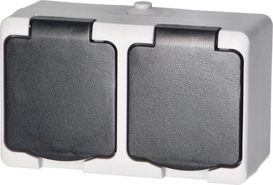 Orno wandcontactdoos - opbouw dubbel IP54 - max. 3680 watt - 10,8×6,5 cm - Wit/Antraciet