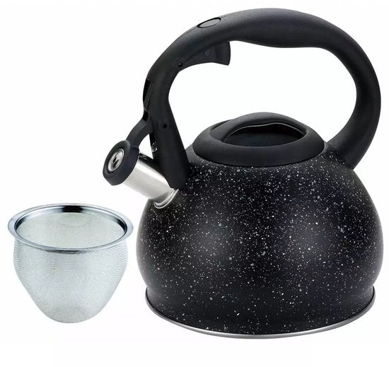 Kinghoff waterkoker - roestvrij staal 1,2 liter - fluitketel - Zwart marmer