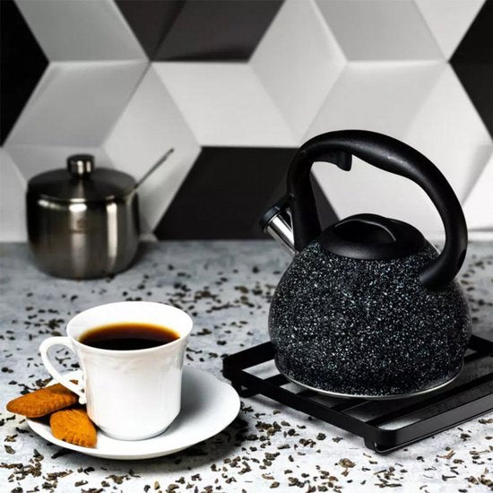 Kinghoff waterkoker - roestvrij staal 1,2 liter - fluitketel - Zwart marmer