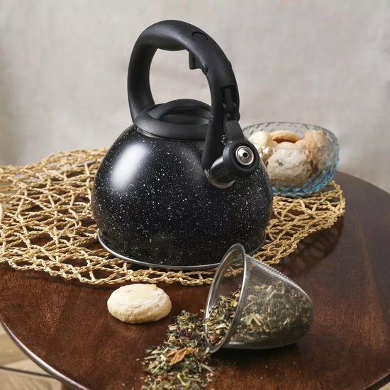 Kinghoff waterkoker - roestvrij staal 1,2 liter - fluitketel - Zwart marmer