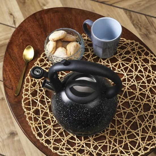 Kinghoff waterkoker - roestvrij staal 1,2 liter - fluitketel - Zwart marmer