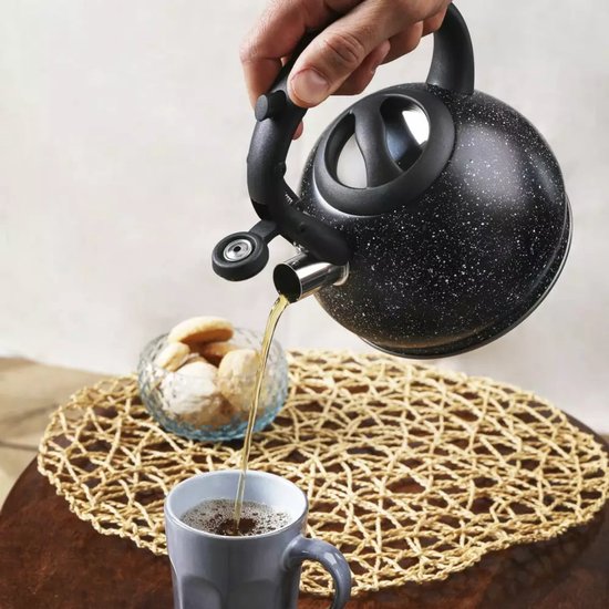 Kinghoff waterkoker - roestvrij staal 1,2 liter - fluitketel - Zwart marmer