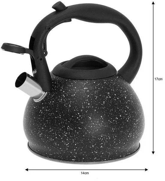 Kinghoff waterkoker - roestvrij staal 1,2 liter - fluitketel - Zwart marmer