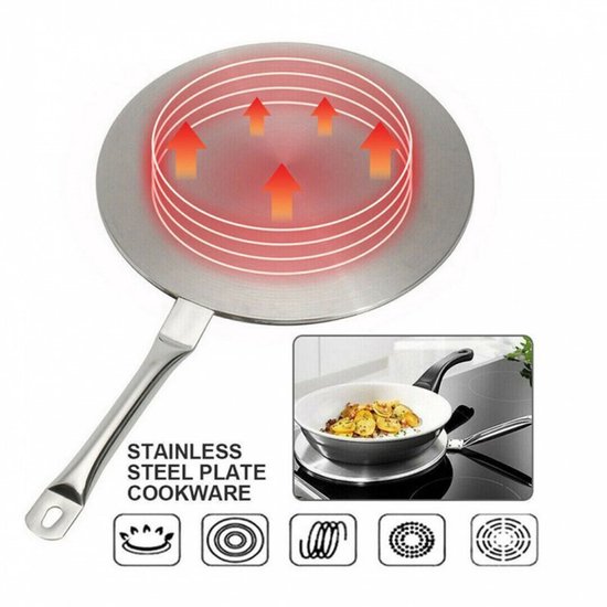 Kinghoff adapterplaat - inductiekookplaten Ø23 cm - handvat - roestvrij staal