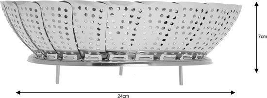 Kinghoff stoommandje - opvouwbaar ø28 cm - staal - Zilver