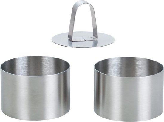 Kinghoff dessertvorm set van 3 - rond Ø7,6 cm met drukplaat - staal