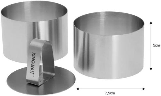 Kinghoff dessertvorm set van 3 - rond Ø7,6 cm met drukplaat - staal
