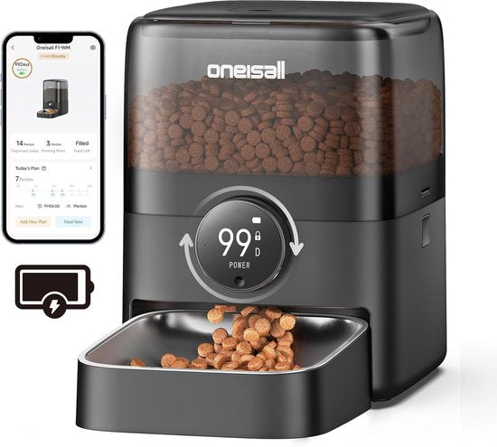 Oneisall voerautomaat PF06 - automatisch met app en WiFi - 3 liter reservoir - draadloos - voor kat en hond