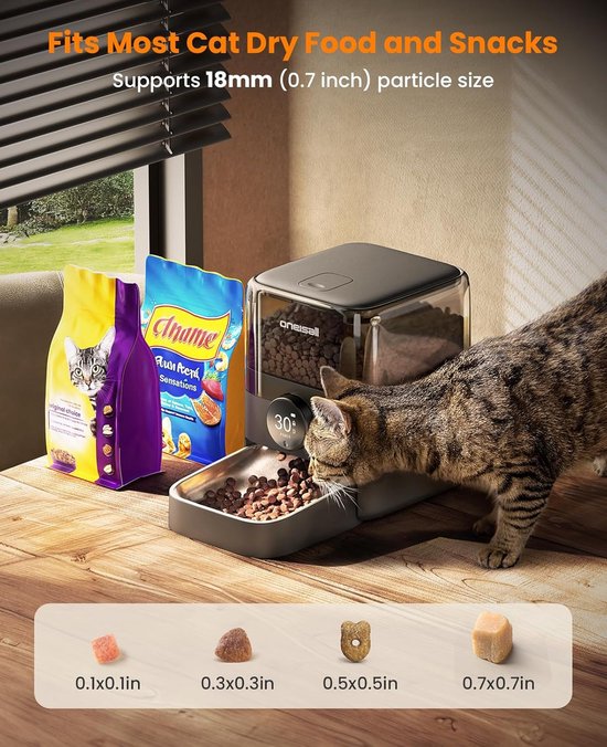 Oneisall voerautomaat PF06 - automatisch met app en WiFi - 3 liter reservoir - draadloos - voor kat en hond