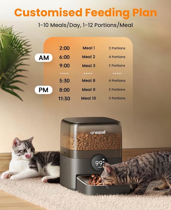Oneisall voerautomaat PF06 - automatisch met app en WiFi - 3 liter reservoir - draadloos - voor kat en hond
