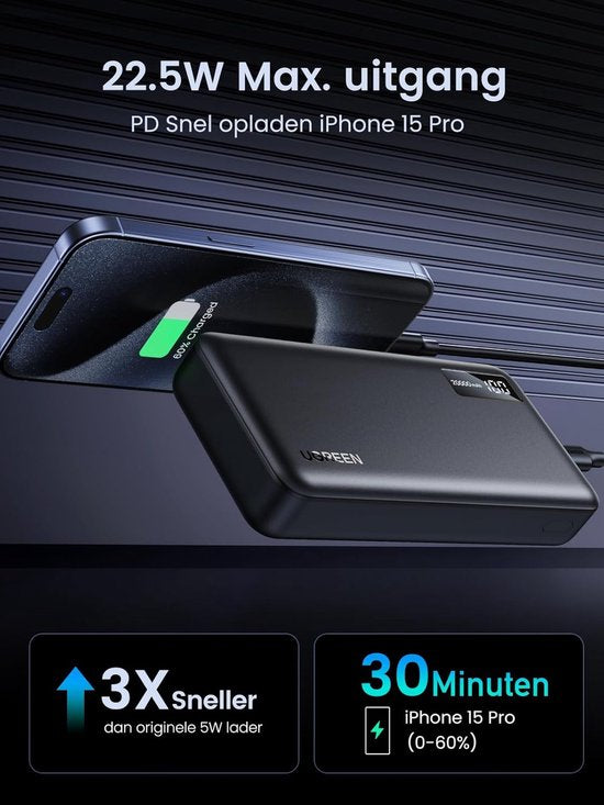 Ugreen PB312 powerbank - 20000 mAh - PD 20 w - Zwart