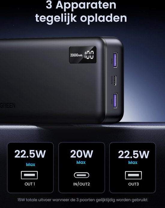 Ugreen PB312 powerbank - 20000 mAh - PD 20 w - Zwart