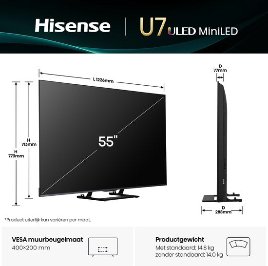 Hisense 55U7Q televisie - 55 inch - 4K MiniLED 144hz - 2025