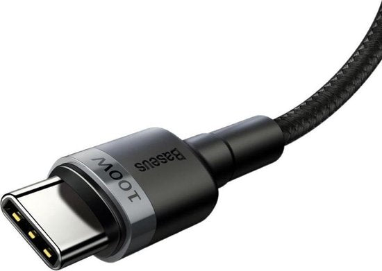 Baseus Cafule USB-C naar USB-C kabel - gewoven 5A 100W PD QC 3.0 - 2 meter - Zwart/grijs
