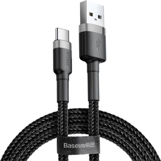 Baseus Gevlochten USB naar USB-C Kabel 2 meter 2 A - Zwart/Grijs