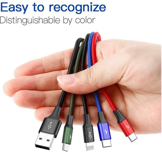 Baseus USB kabel - 4-in-1 Lightning/2x USB-C/micro USB - nylon vlecht 3,5A 1,2 m - Zwart