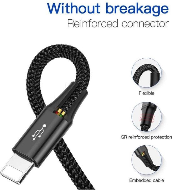 Baseus USB kabel - 4-in-1 Lightning/2x USB-C/micro USB - nylon vlecht 3,5A 1,2 m - Zwart