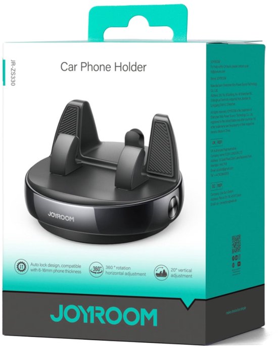 Joyroom telefoonhouder auto - dashboard auto-lock 360° draaibaar - herbruikbaar - geschikt voor 4,7–7 inch smartphones - Zwart