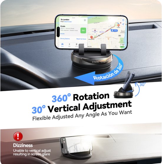 Joyroom telefoonhouder - dashboard voor auto caravan bureau en keuken - 360° draaibaar en herbruikbaar - Zwart