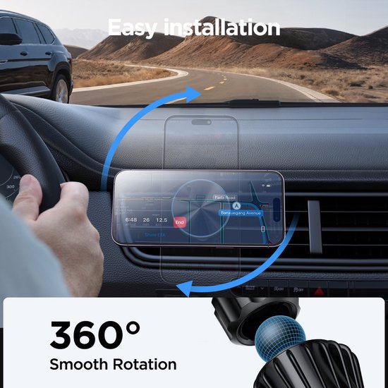 Joyroom telefoonhouder auto - ventilatierooster - draadloze oplader 15W - MagSafe - 360° draaibaar - Zwart