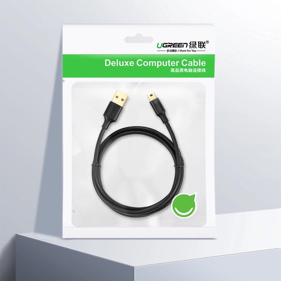 Ugreen USB naar mini-USB kabel - 5-pins verguld - 0,5 m - Zwart - US132