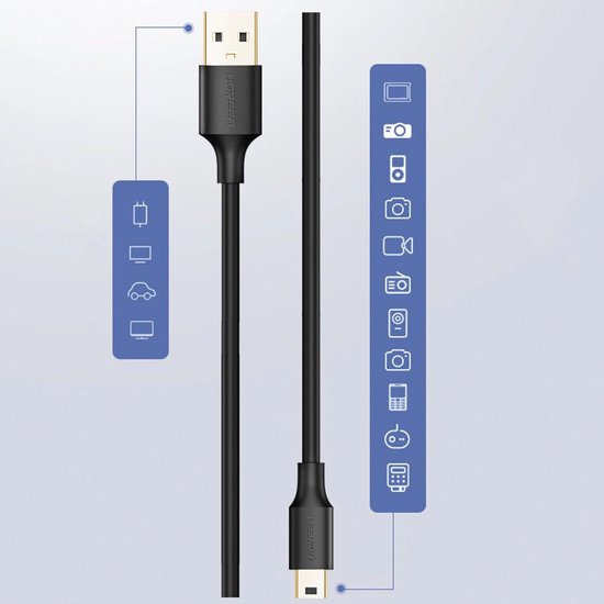 Ugreen USB naar mini USB kabel - 480 Mbps - 1,5 m - Zwart - US132