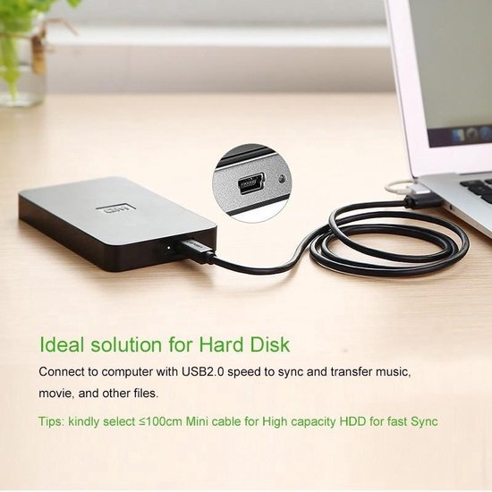 Ugreen USB naar mini USB kabel - 480 Mbps - 1,5 m - Zwart - US132