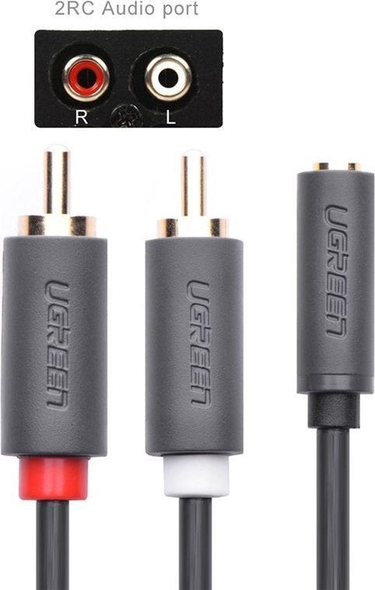 Audiokabel - 3,5 mm jack female naar 2 RCA male