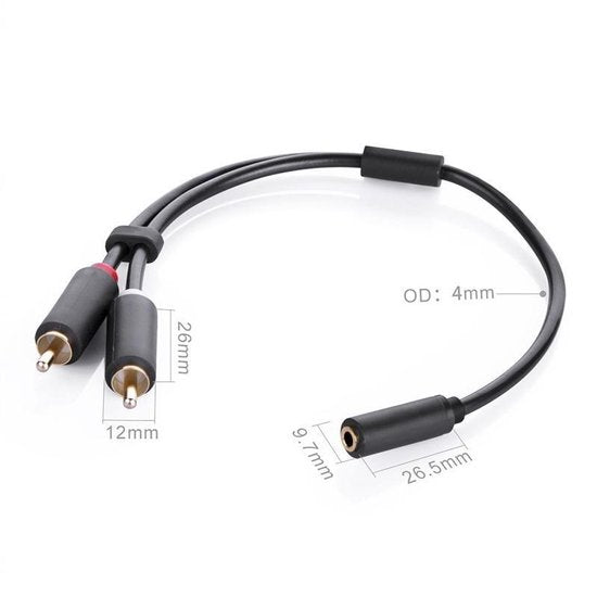 Audiokabel - 3,5 mm jack female naar 2 RCA male