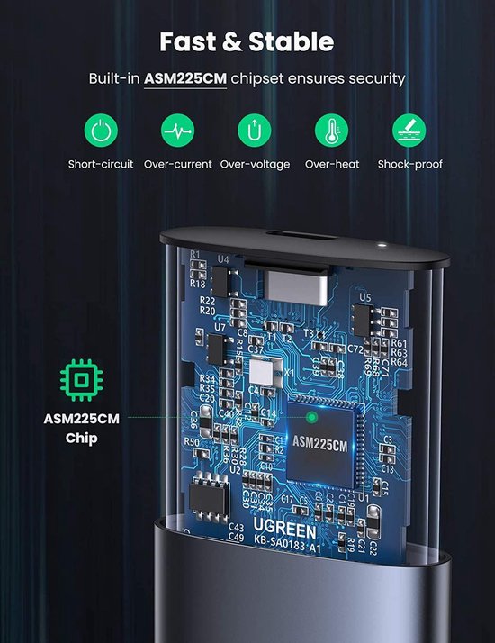 Ugreen M.2 NGFF externe harde schijf behuizing - USB 3.1 Gen 1 adapter 2230/2242/2260/2280 5 Gbps UASP