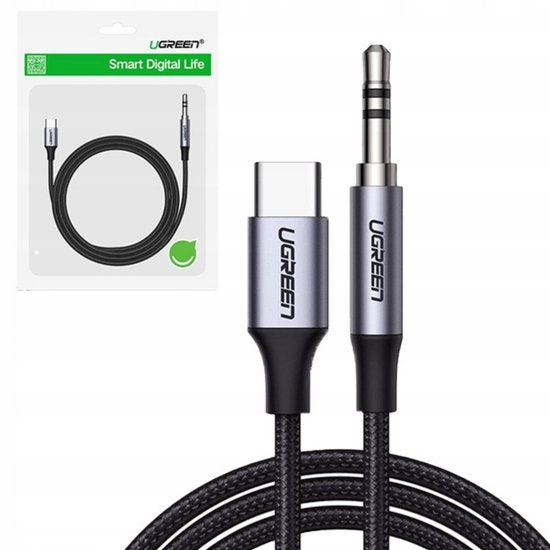 Ugreen stereo audiokabel - USB-C naar 3,5 mm AUX mini-jack - geschikt voor telefoon en tablet - 1 meter - Zwart