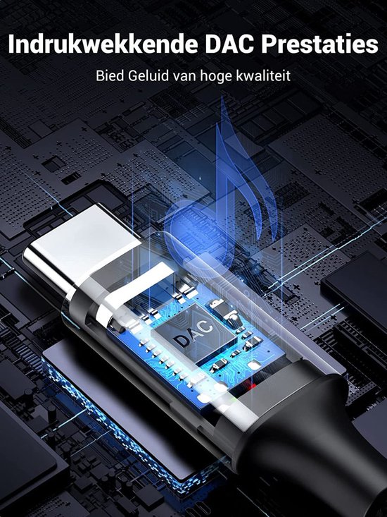 Ugreen stereo audiokabel - USB-C naar 3,5 mm AUX mini-jack - geschikt voor telefoon en tablet - 1 meter - Zwart