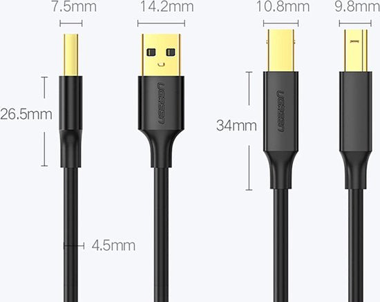Ugreen USB 2.0 Type B printerkabel - mannelijk naar mannelijk - 480 Mbps - 2 meter - US135-20847 - Zwart