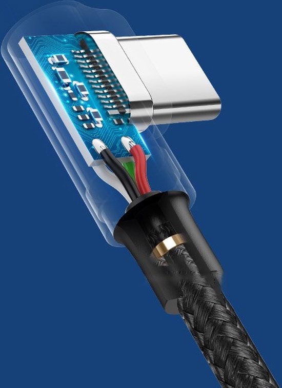 Ugreen USB naar USB-C kabel - haaks - Quick Charge 3.0 - 3 A - 1 meter - Grijs