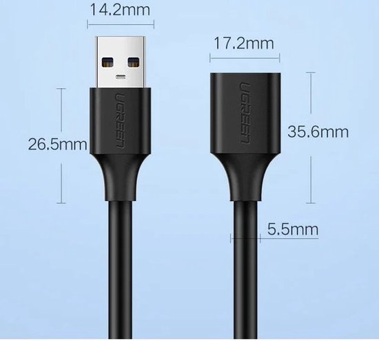 Ugreen USB verlengkabel - USB naar USB 3.0 - 1,5 meter - Zwart