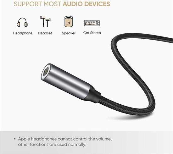 Ugreen USB-C naar 3,5 mm jack adapter - 11 cm