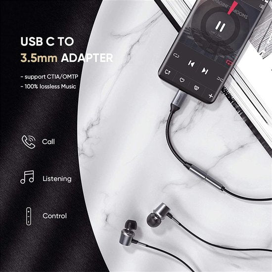 Ugreen USB-C naar 3,5 mm jack adapter - 11 cm