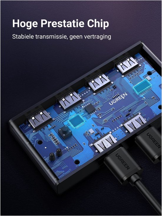 Ugreen sharing switch - USB 3.0 met 4 poorten - Zwart