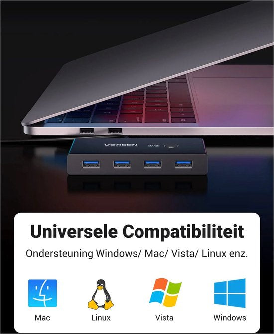 Ugreen sharing switch - USB 3.0 met 4 poorten - Zwart
