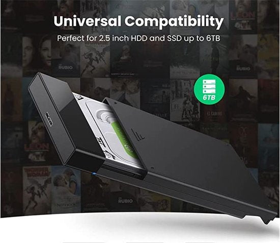 Ugreen externe harde schijf behuizing - 2,5 inch SATA HDD/SSD USB 3.0 - Zwart