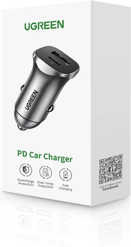 UGREEN auto-oplader - snellader 30 W - Power Delivery en Quick Charge - 3,4 A