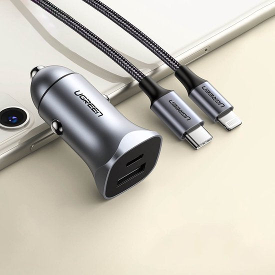 UGREEN auto-oplader - snellader 30 W - Power Delivery en Quick Charge - 3,4 A
